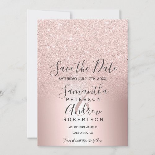 Rose gold metallic glitter save the date wedding