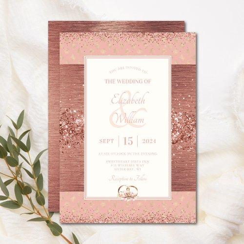 Rose Gold Metallic Glitter Wedding Invitation