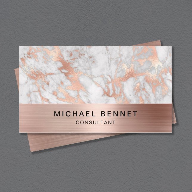 Rose Gold Metallic Gray White Marble Consultant Business Card (Creator Uploaded)