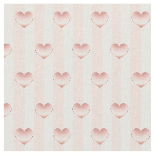 Rose Gold Metallic Hearts & White Stripes Pattern Fabric