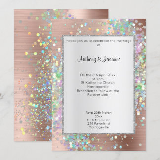 ROSE GOLD METALLIC HOLOGRAPHIC PASTEL WEDDING INVITATION