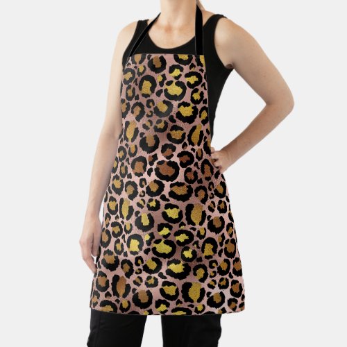 Rose Gold Metallic Leopard Spots Fur Apron