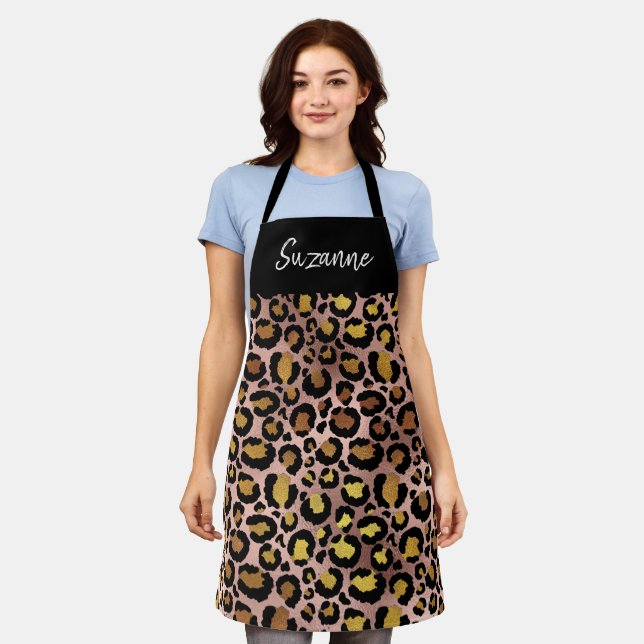 Rose Gold Metallic Leopard Spots Fur Monogram Apron (Worn)