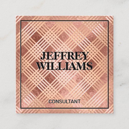 Rose Gold Metallic Lines Square Business Card