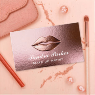 Rose Gold Metallic Lips Makeup Artist Business Card