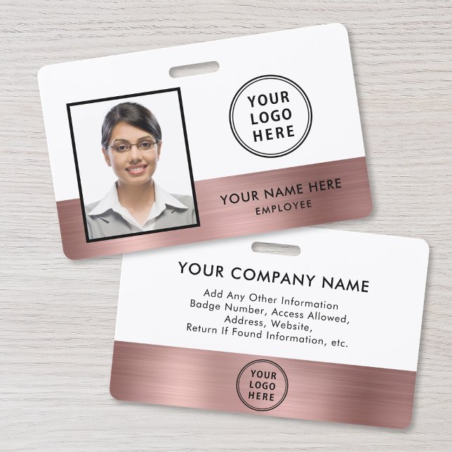 Rose Gold Metallic Logo Employee Photo ID Badge (Creator Uploaded)