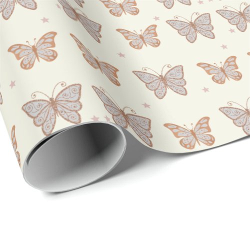 Rose Gold Metallic Look Butterfly Wrapping Paper