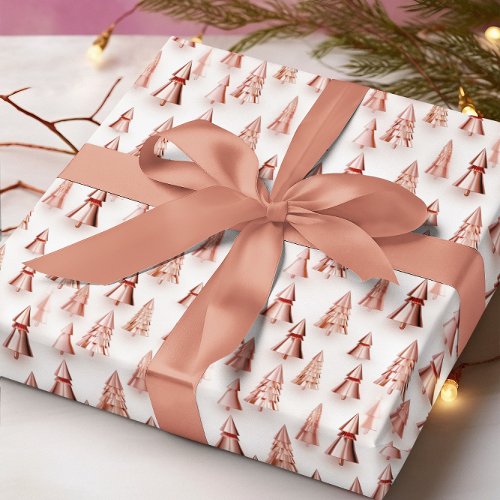 Rose Gold Metallic Look Christmas Trees Wrapping Paper