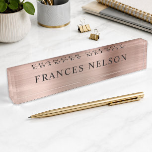 Rose Gold Metallic Look Stylish Serif Desk Name Plate
