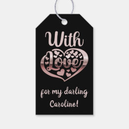 Rose gold metallic look Valentine heart love black Gift Tags