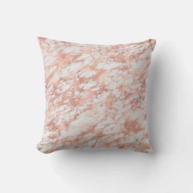 Rose Gold Metallic Marble Stone Rock Granite Throw Pillow (Front)