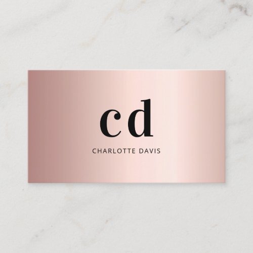 Rose gold metallic monogram initials minimalist business card
