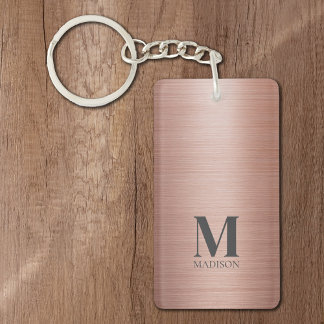 Rose Gold Metallic Monogrammed Keychain