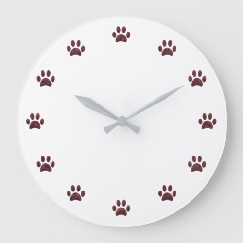 Rose Gold Metallic Paw Prints as Numbers Large Clock