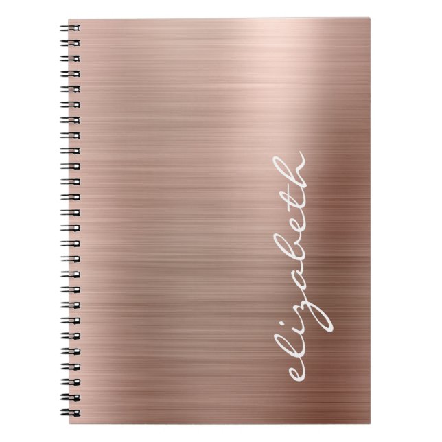 Rose Gold Metallic Personalized Signature Script Notebook (Front)