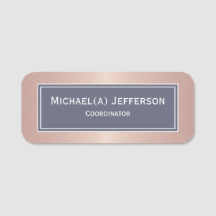 Rose Gold Metallic Pink and Delft Dark Blue  Name Tag