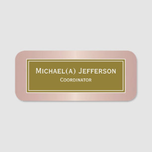 Rose Gold Metallic Pink Dark Green Elegant Name Tag