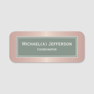 Rose Gold Metallic Pink Modern Sage Green Name Tag