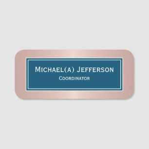 Rose Gold Metallic Pink & Ocean Dark Blue Name Tag