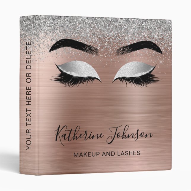 Rose Gold Metallic Silver Glitter Beauty Salon 3 R 3 Ring Binder (Front/Spine)
