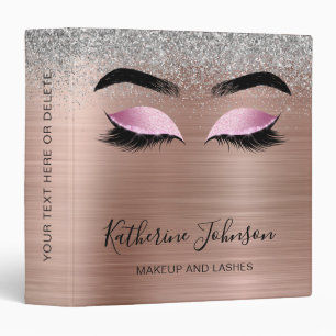 Rose Gold Metallic Silver Glitter Beauty Salon 3 Ring Binder