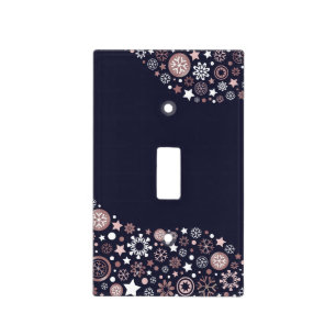 Rose gold metallic snowflake winter dark blue light switch cover