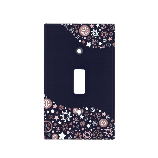 Rose gold metallic snowflake winter dark blue light switch cover (Front)