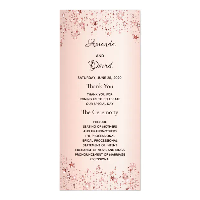 Rose Gold Program Rose gold metallic stars wedding program | Zazzle