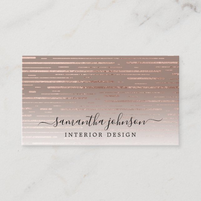 Rose Gold Metallic Stripe Grey Elegant Business Card (Front)