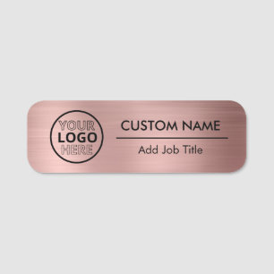 Rose Gold Metallic Style Business Logo Employee Name Tag