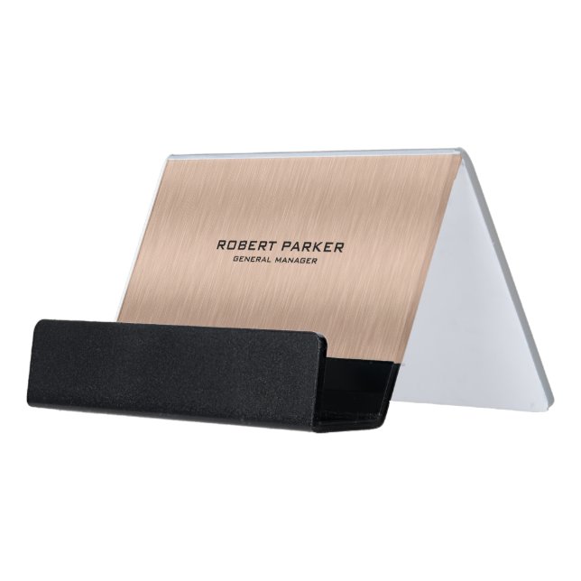 Rose-Gold Metallic Texture Background Desk Business Card Holder (Angled Front)
