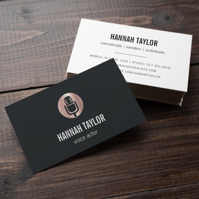 Rose Gold Microphone Voice Actor Business Card (Creator Uploaded)