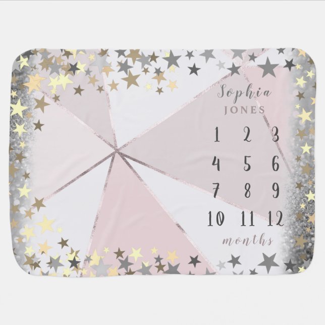 Rose Gold Milestone Girl Baby Blanket (Horizontal)