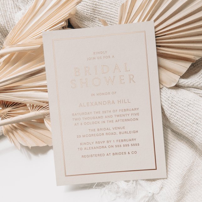 Rose Gold Minimal Modern Bridal Shower Foil Invitation (Creator Uploaded)