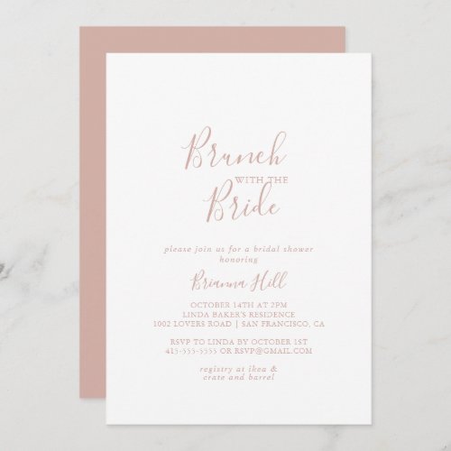 Rose Gold Minimalist Brunch with the Bride Shower  Invitation