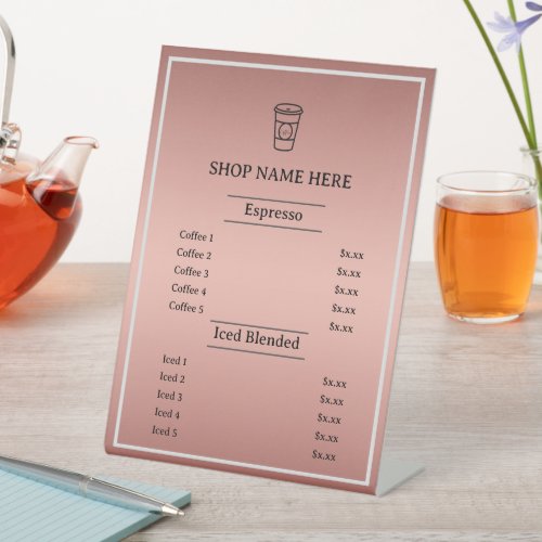 Rose Gold  Minimalist Caf Just Coffee Menu Pedestal Sign