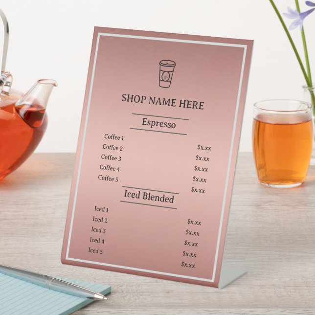 Rose Gold | Minimalist Café Just Coffee Menu Pedestal Sign (In SItu)