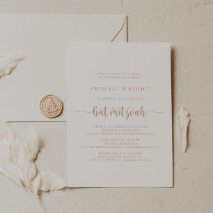 Rose Gold Minimalist Calligraphy Bat Mitzvah Invitation