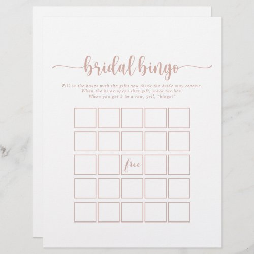 Rose Gold Minimalist Calligraphy Bridal Bingo Game