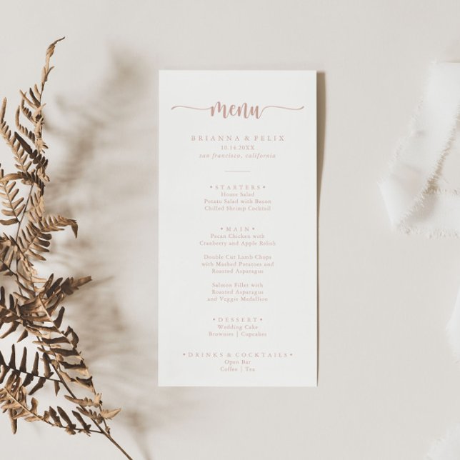Rose Gold Minimalist Calligraphy Dinner Menu (Creator Uploaded)