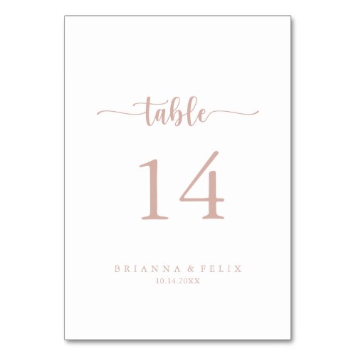 Rose Gold Minimalist Calligraphy Wedding  Table Number