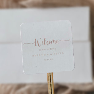 Rose Gold Minimalist Calligraphy Wedding Welcome Square Sticker