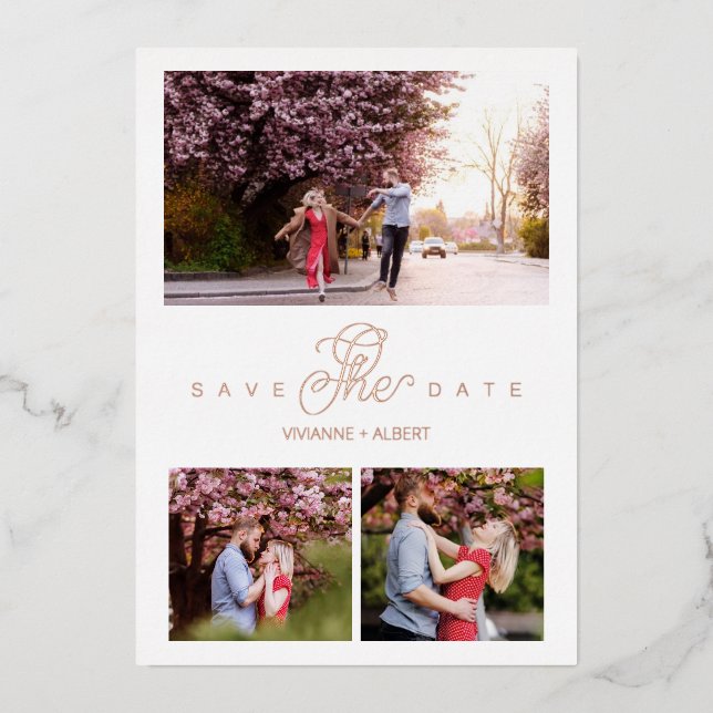 Rose Gold Minimalist Elegant 3 Photos  Foil Invitation (Front)
