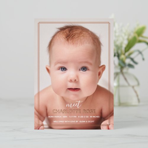 Rose Gold Minimalist Geometric Photo Birth Card