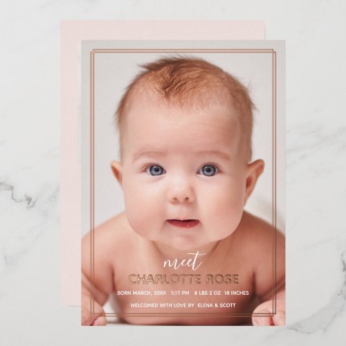 Rose Gold Minimalist Geometric Photo Birth Card
