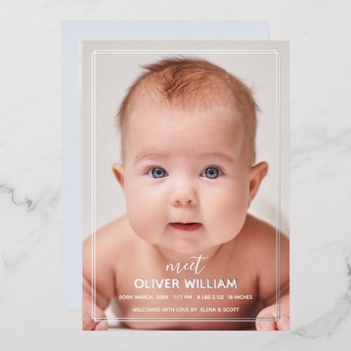 Rose Gold Minimalist Geometric Photo Birth Card