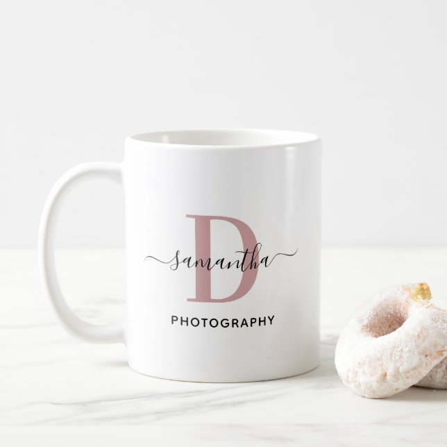 Rose Gold Minimalist Monogram Logo Coffee Mug (With Donut)