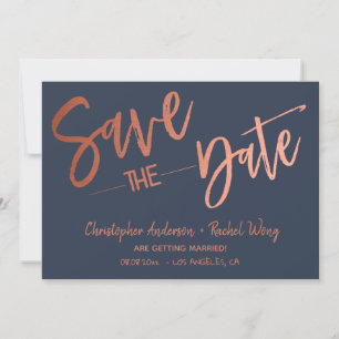 Rose Gold Minimalist Navy Blue Save the Date Invitation