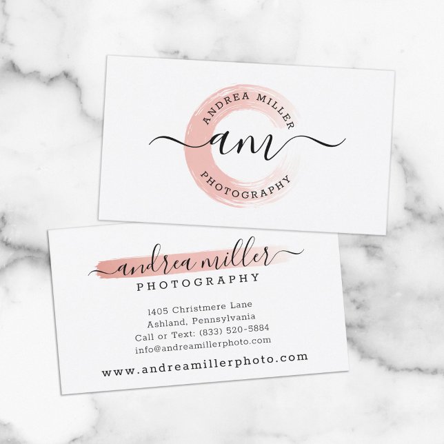 Rose Gold Minimalist Paint Swash Custom Logo Chic Business Card (Creator Uploaded)