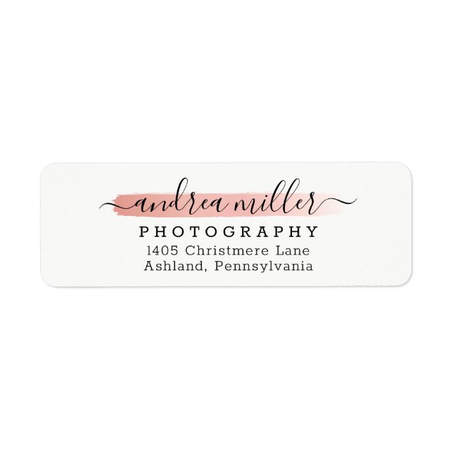 Rose Gold Minimalist Paint Swash Logo Address Label (Front)